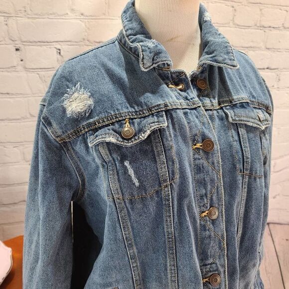 UNBRANDED Long Sleeve Distressed Jean Denim Jacket - Picture 5 of 12